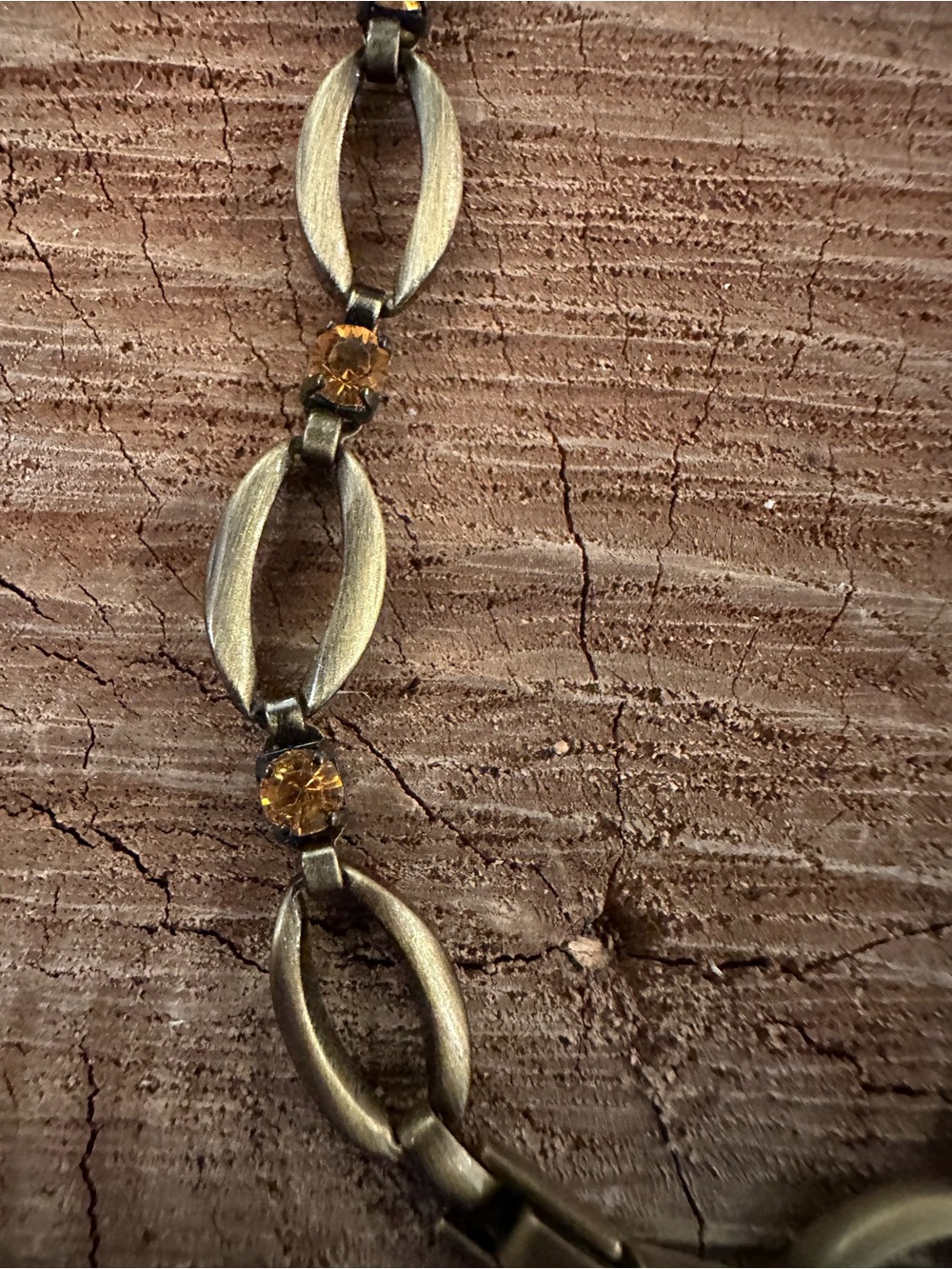 Gold Tone Oval-Link Bracelet with Amber Crystals - Picture 2 of 8